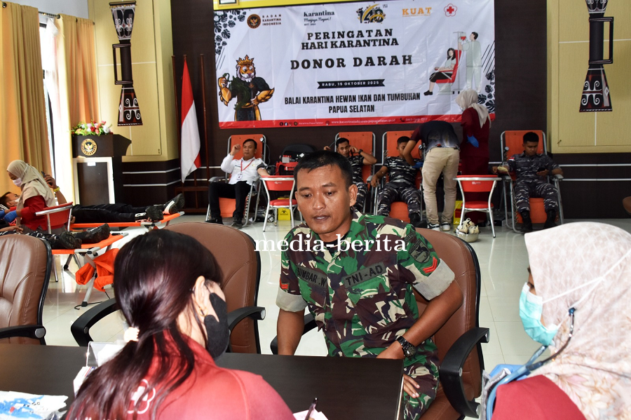 Wujud Kepedulian Sosial di Hari Karantina Ke-148, Personel Kodim Merauke Ikuti Donor Darah
